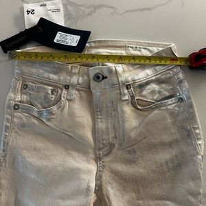 New. Never worn. Tags on. Metallic Rag&Bone Mid- rise,ankle skinny. Size 24
